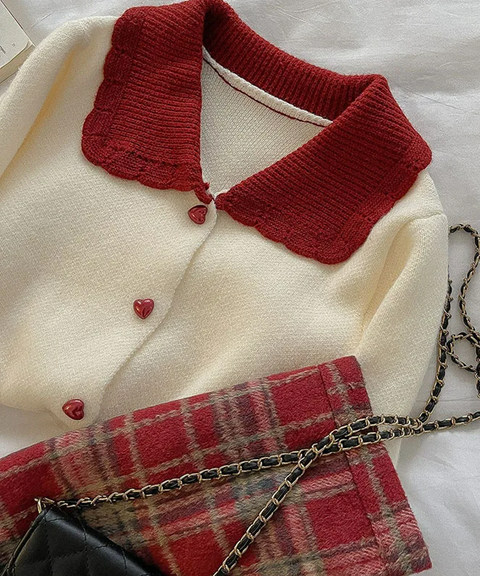 Heart Beats Knit Sweater with Peter Pan Collar
