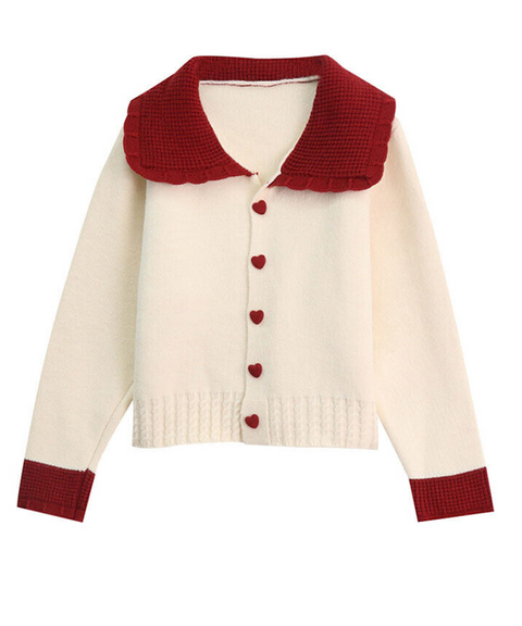 Heart Beats Knit Sweater with Peter Pan Collar