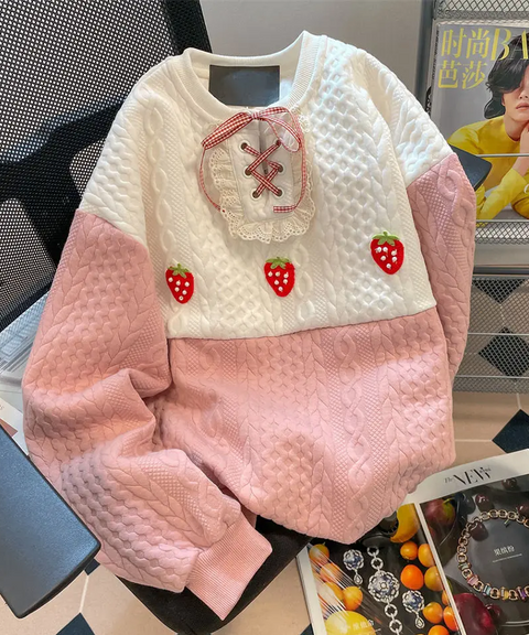 Strawberry Embroidered Sweatshirt Pullover