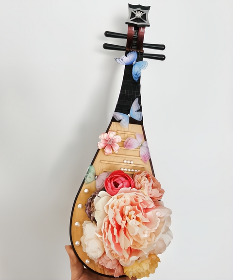 Decorative Pipa with Silk Flowers and Butterflies