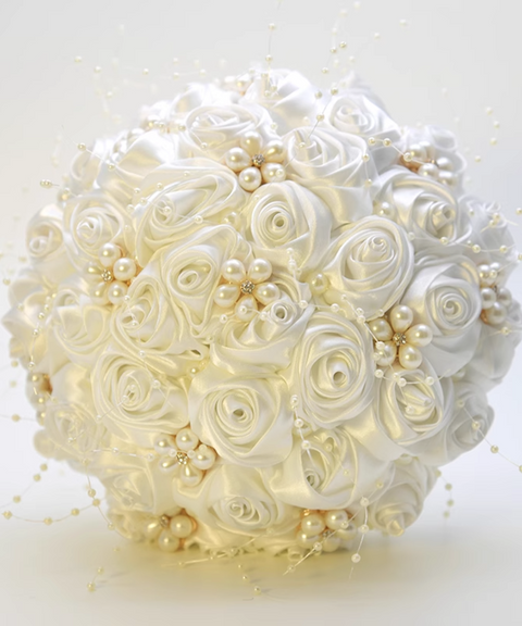 DIY Pearl Wedding Bouquet with Satin Flowers