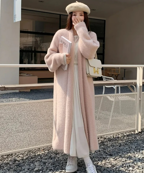 Solid Color Open Front Long Cardigan