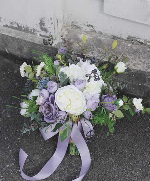 Classic Dusty Purple Roses Wedding Bouquet