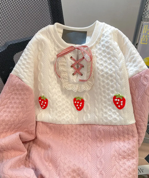 Strawberry Embroidered Sweatshirt Pullover