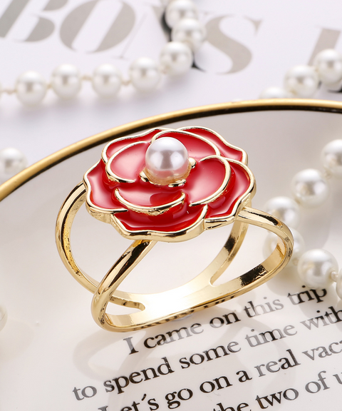 Gold Tone Camellia Flower Pearl Buckle