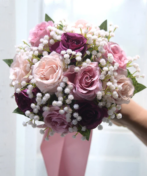 Silk Purple Roses Wedding Bouquet