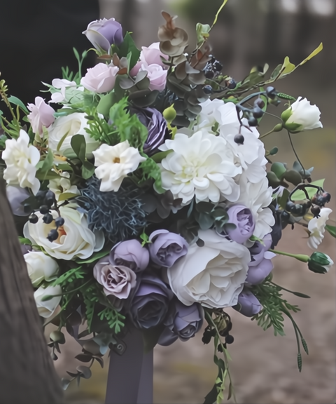 Classic Dusty Purple Roses Wedding Bouquet