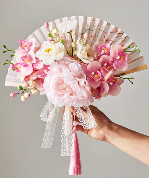 Formal Floral Folding Fans with Lace Tassels