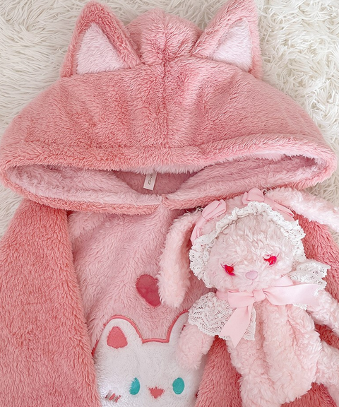 Neko Cat Pink Hooded One-Piece Pajama