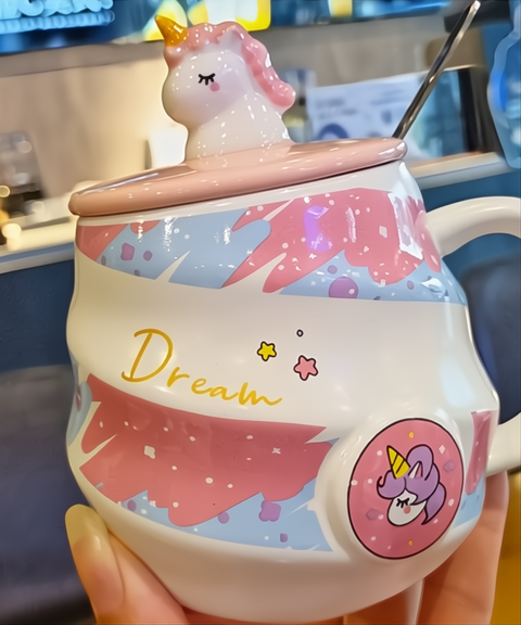 Unicorn Mug with Rainbow Cloud Straw