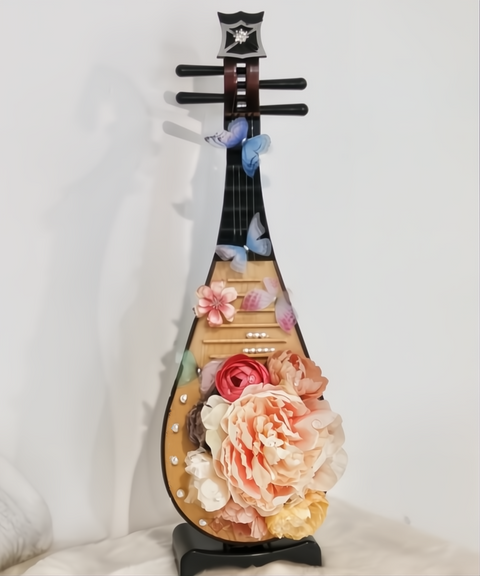 Decorative Pipa with Silk Flowers and Butterflies