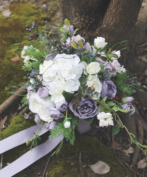 Classic Dusty Purple Roses Wedding Bouquet