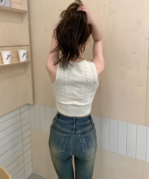 Sleeveless Bow Ribbon Knit Crop Top