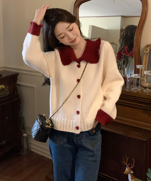 Heart Beats Knit Sweater with Peter Pan Collar