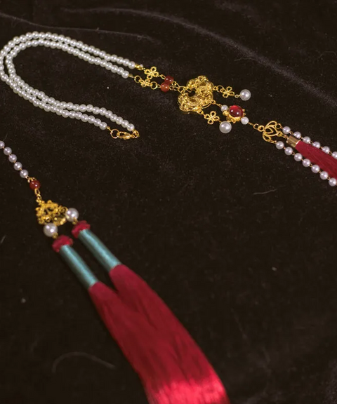 Longevity Golden Pendant Necklace with Tassel