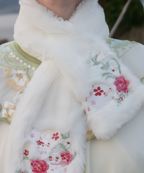 Bunny Floral Embroidery Plush Scarf