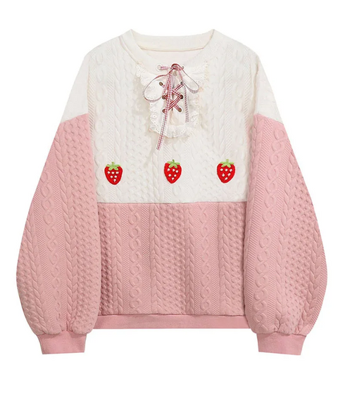 Strawberry Embroidered Sweatshirt Pullover