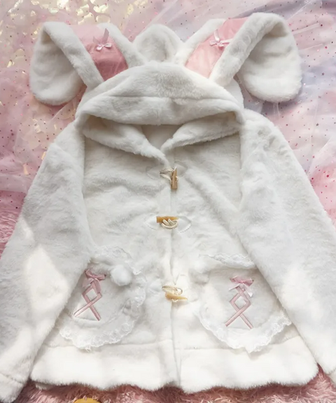Bunny Ears Hooded Plush Coat with Bows