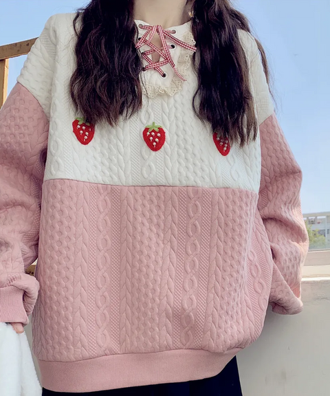 Strawberry Embroidered Sweatshirt Pullover