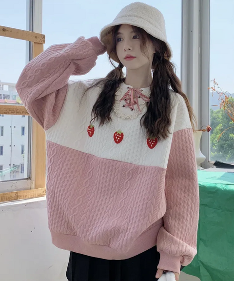 Strawberry Embroidered Sweatshirt Pullover