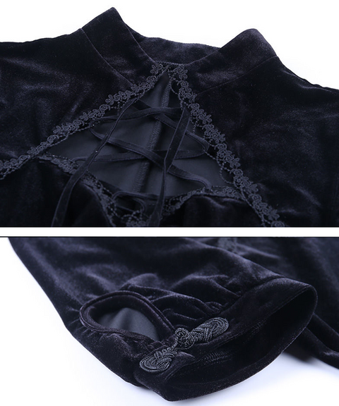 Coven Mini Cheongsam Velvet Dress in Black