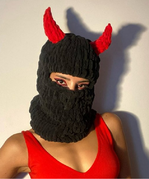 Devil Horns Knitted Balaclava Hat