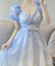 Blue Rose Bubble Sleeve Gradient Dress