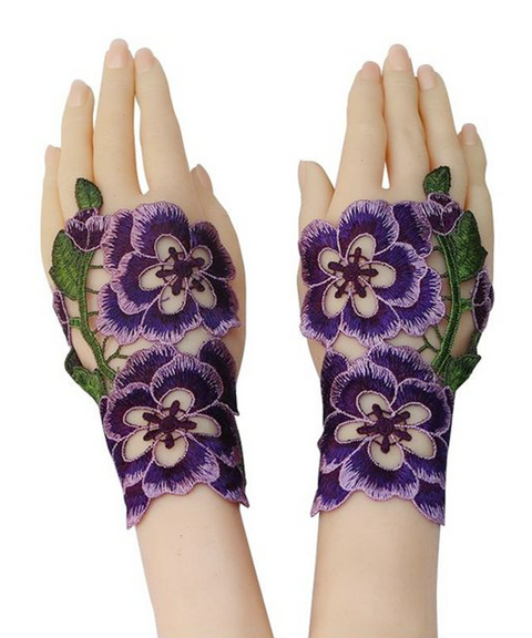 Rose Embroidered Fingerless Gloves