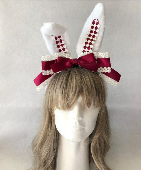 Bunny Plush Lace Headband with Bow