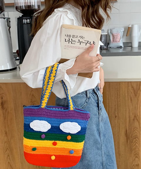 Rainbow Striped Crochet Bag