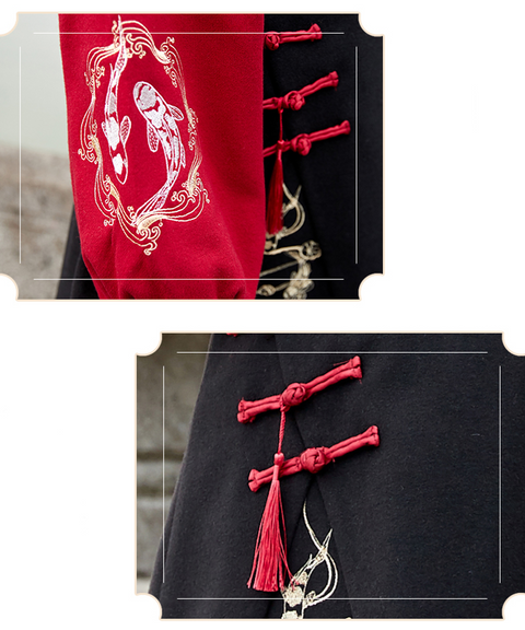 Embroidered Koi Fish Blouse and Suspender Skater Skirt Set