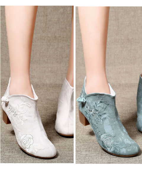 Rose Embroidered Ankle Boots