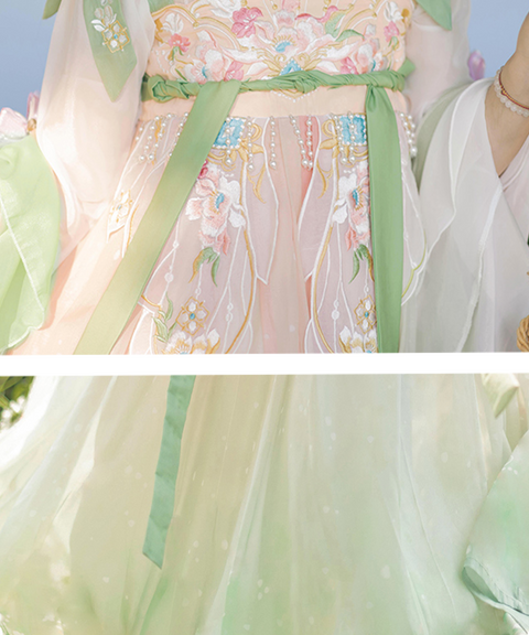 Summer Azure Embroidered Floral Maxi Dress Set