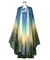 Mountain Blue Gradient Satin Maxi Gown with Shawl