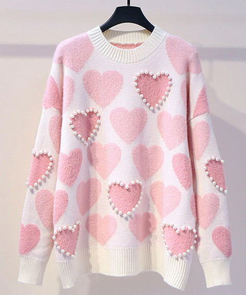 Sweet Heart Pearl Beaded Sweater