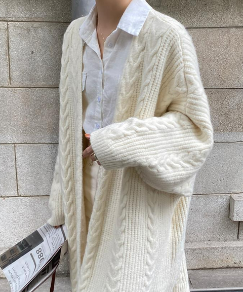 Cozy Cable-Knit Open-Front Cardigan Sweater