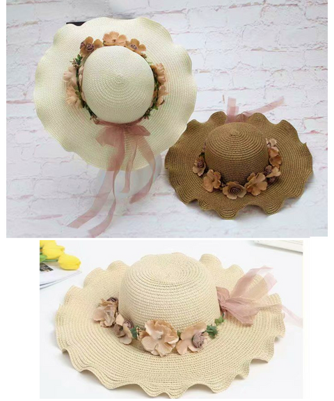 Floral Wide-Brim Straw Hat