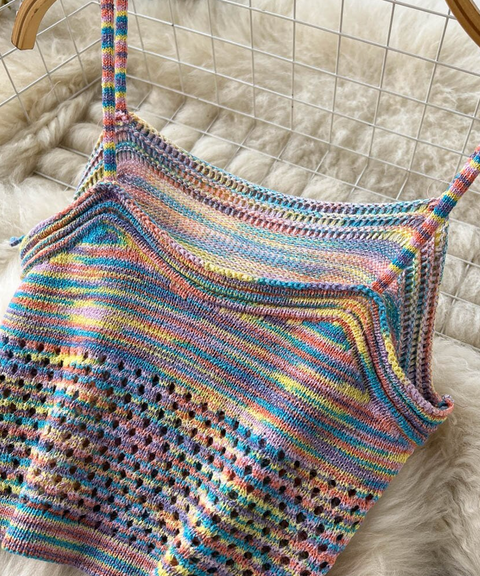 Rainbow Striped Knit Cami & Skirt Set