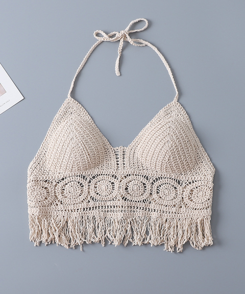 Bohemian Crochet Padded Bra Halter Crop Top