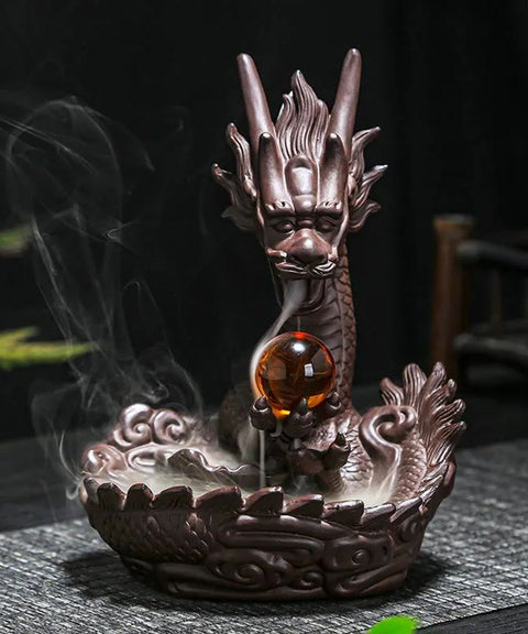 Dragon Incense Burner Purple Clay Statue