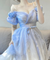 Blue Rose Bubble Sleeve Gradient Dress