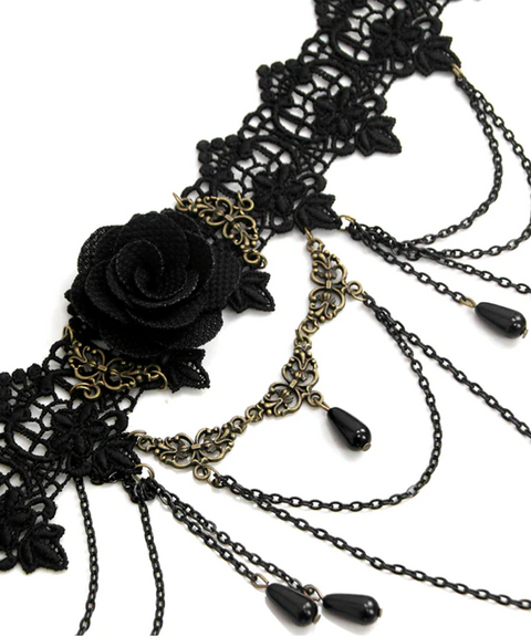 Black L'Amour Lace and Rose Choker Necklace