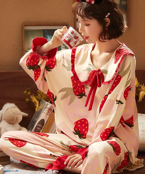 Kawaii Strawberry Pajamas Set