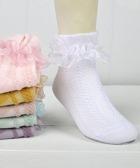 Ruffle Scallop Trim Solid Anklet Socks