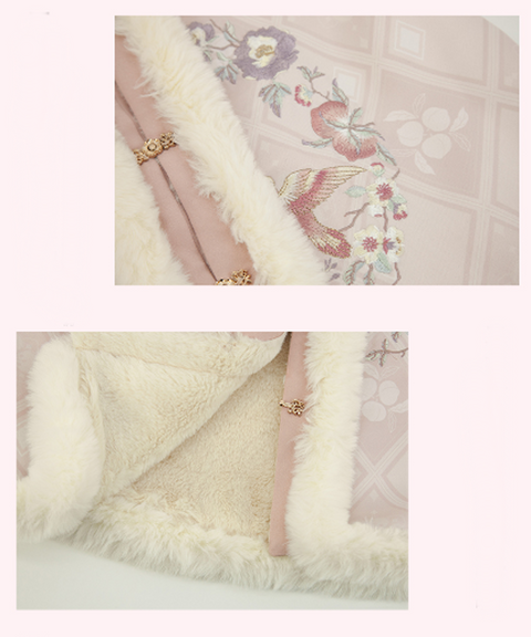 Winter Peach Embroidered Fleece Outfit Set