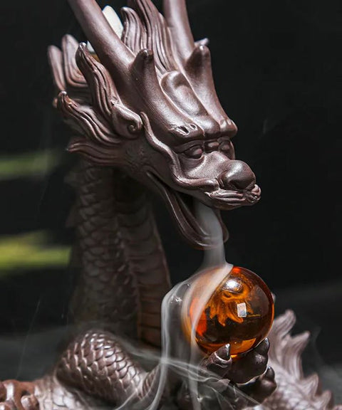 Dragon Incense Burner Purple Clay Statue