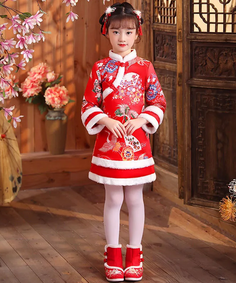 New Year Kids' Brocade Winter Qipao Dress