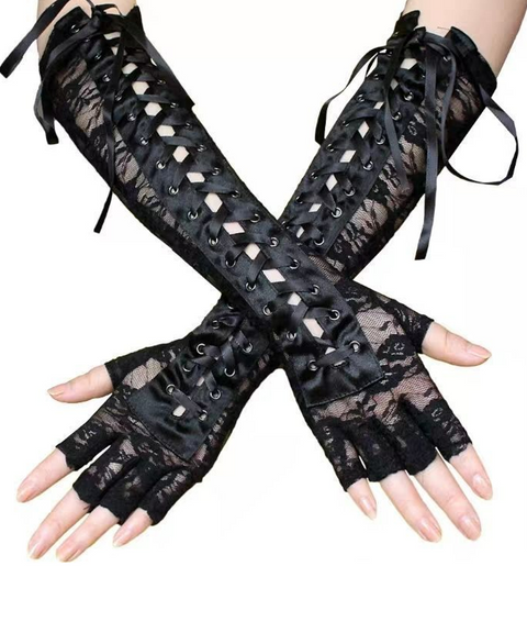 Lace Up Stretch Fingerless Gloves