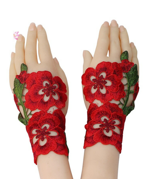 Rose Embroidered Fingerless Gloves