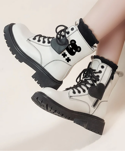 Meanie Bear Lace Up Leather Ankle Boots